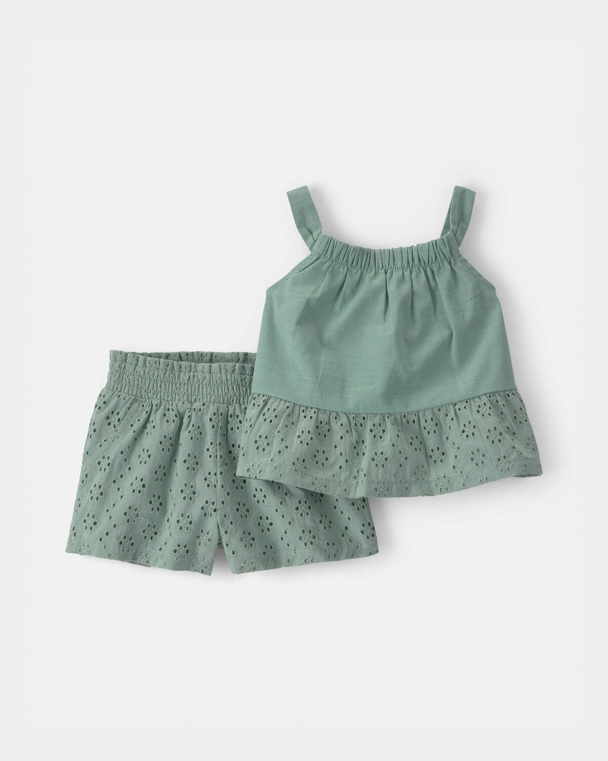 Baby Girl 2-Piece Eyelet Tank Top & Short Set - Green