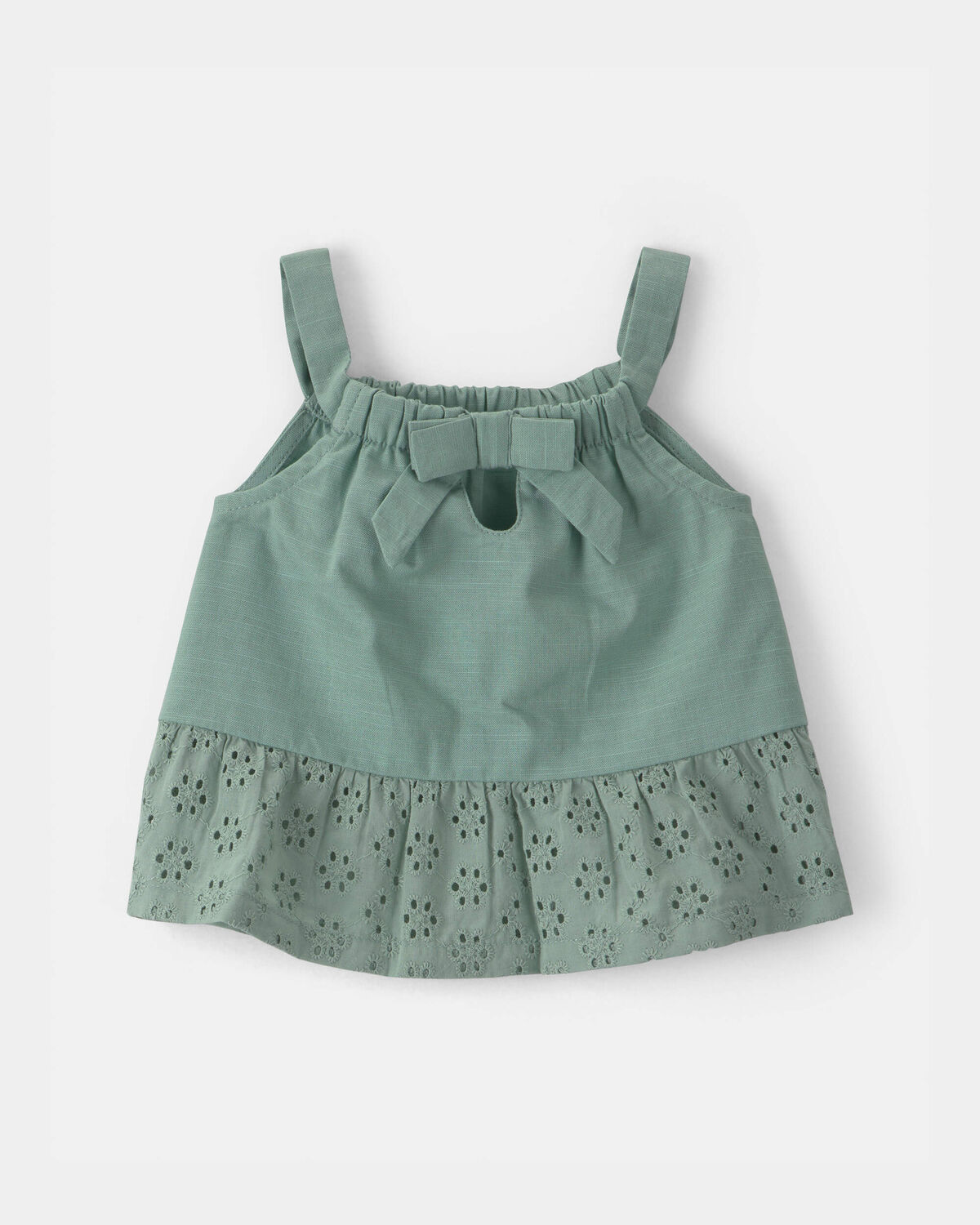Baby Girl 2-Piece Eyelet Tank Top & Short Set - Green - Image 2