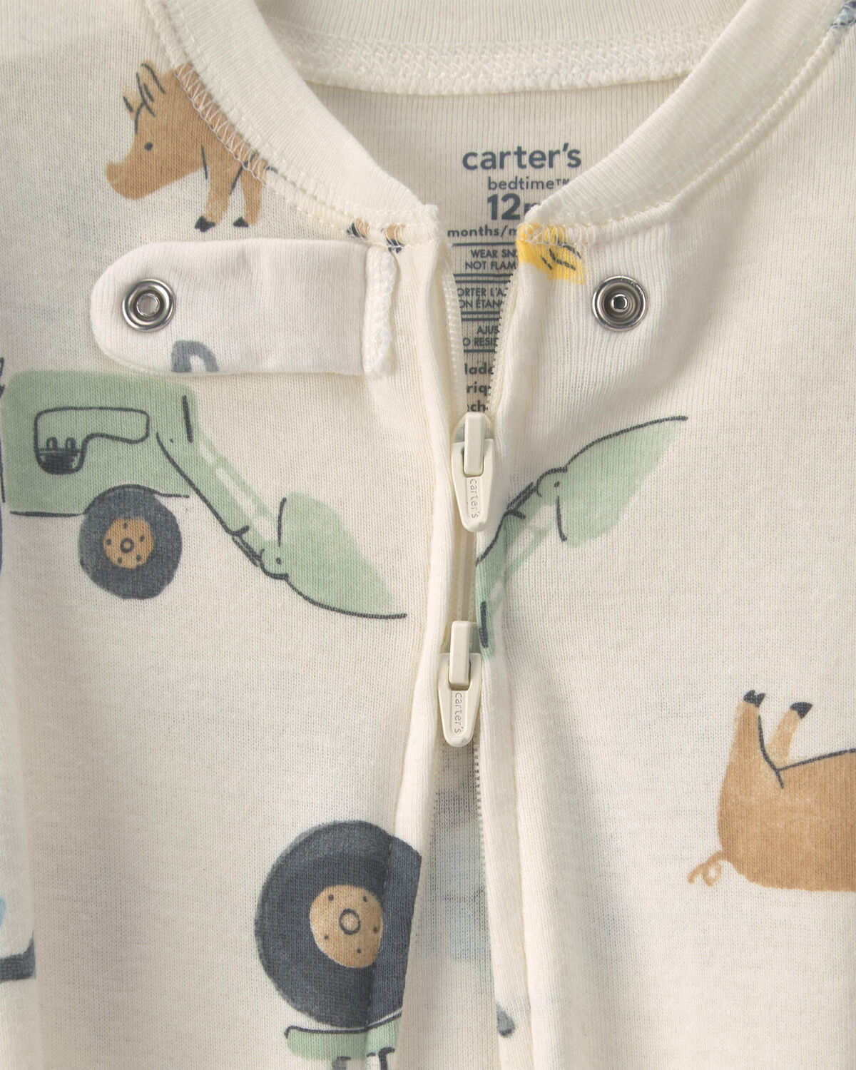 Baby Boy Farm 100% Cotton 2-Way Zip 1-Piece Pajama - Cream - Image 2