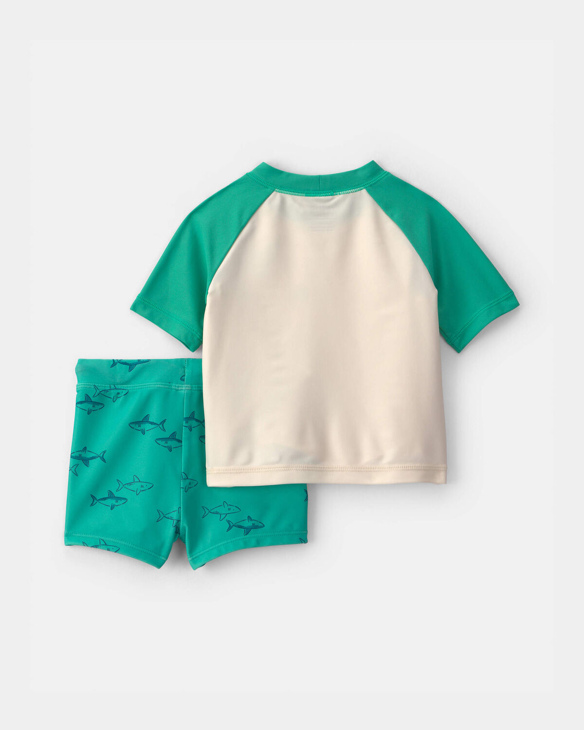 Baby Boy 2-Piece Shark Rashguard Swimsuit Set - Green/Cream - Image 2