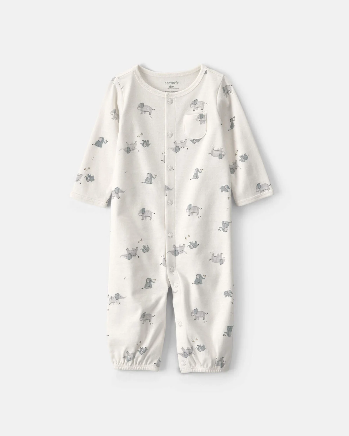 Baby Elephant 100% Cotton Converter Gown - Ivory - Image 2