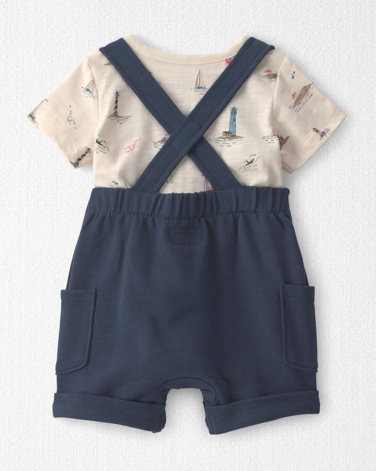 Baby 2-Piece Organic Cotton Shortall Set in Coastal Vacation - Image 2
