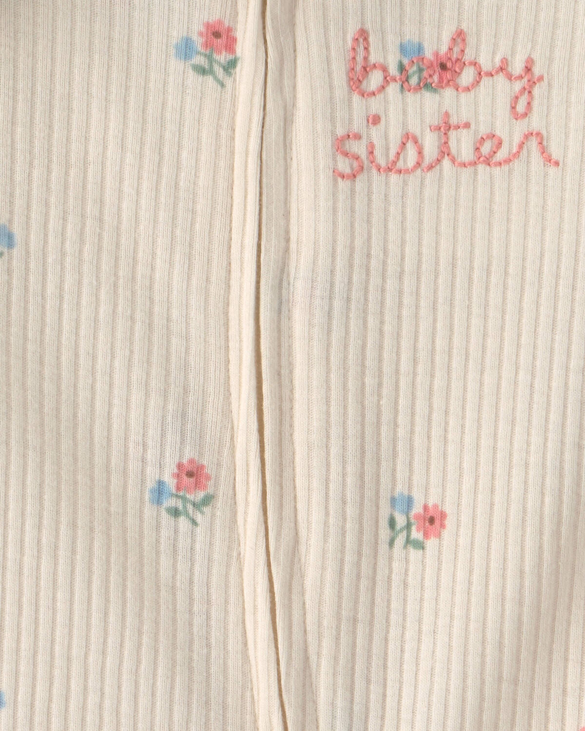 Baby Girl 'Baby Sister' Cotton 2-Way Zip Sleep & Play Pajamas - Ivory - Image 3