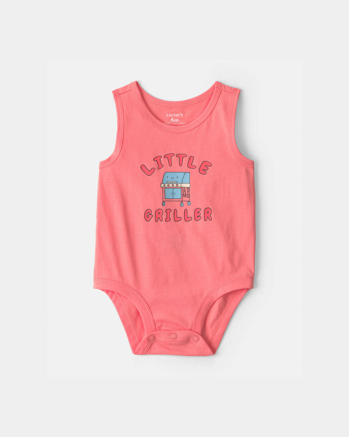 Baby Boy 'Little Griller' Sleeveless Graphic Bodysuit - Coral