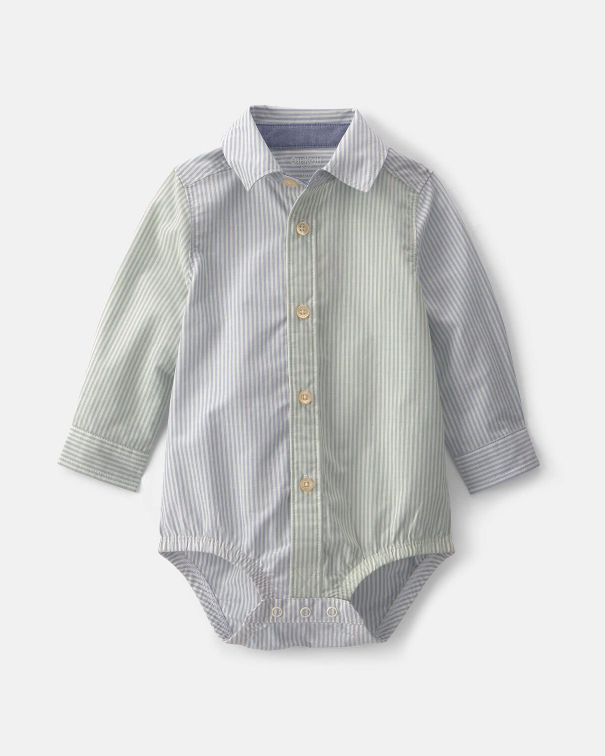 Baby Boy Poplin Long-Sleeve Button-Down Bodysuit - Blue/Green - Image 2