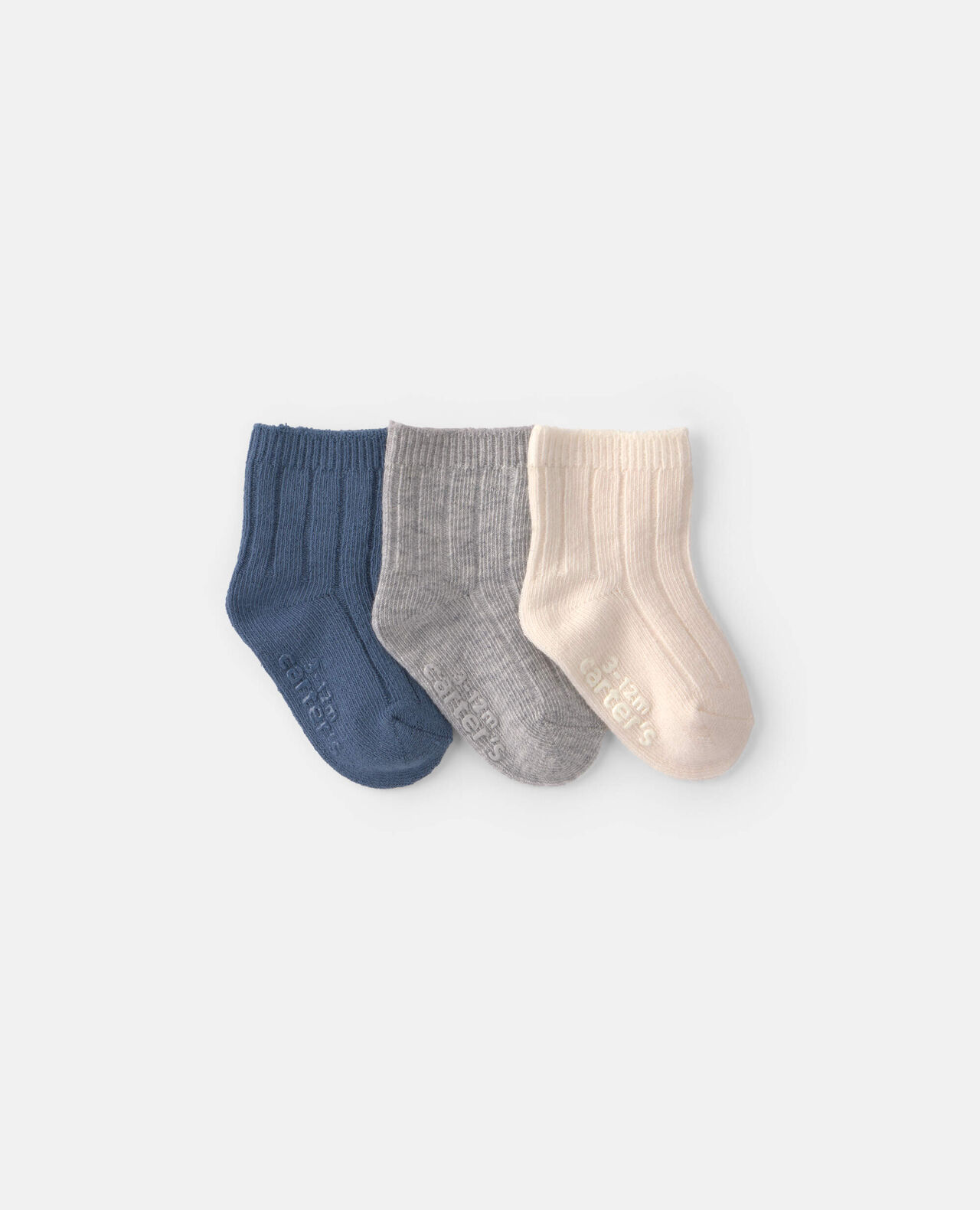 Baby 3-Pack Baby Booties - Blue/Ivory/Grey - Image 2