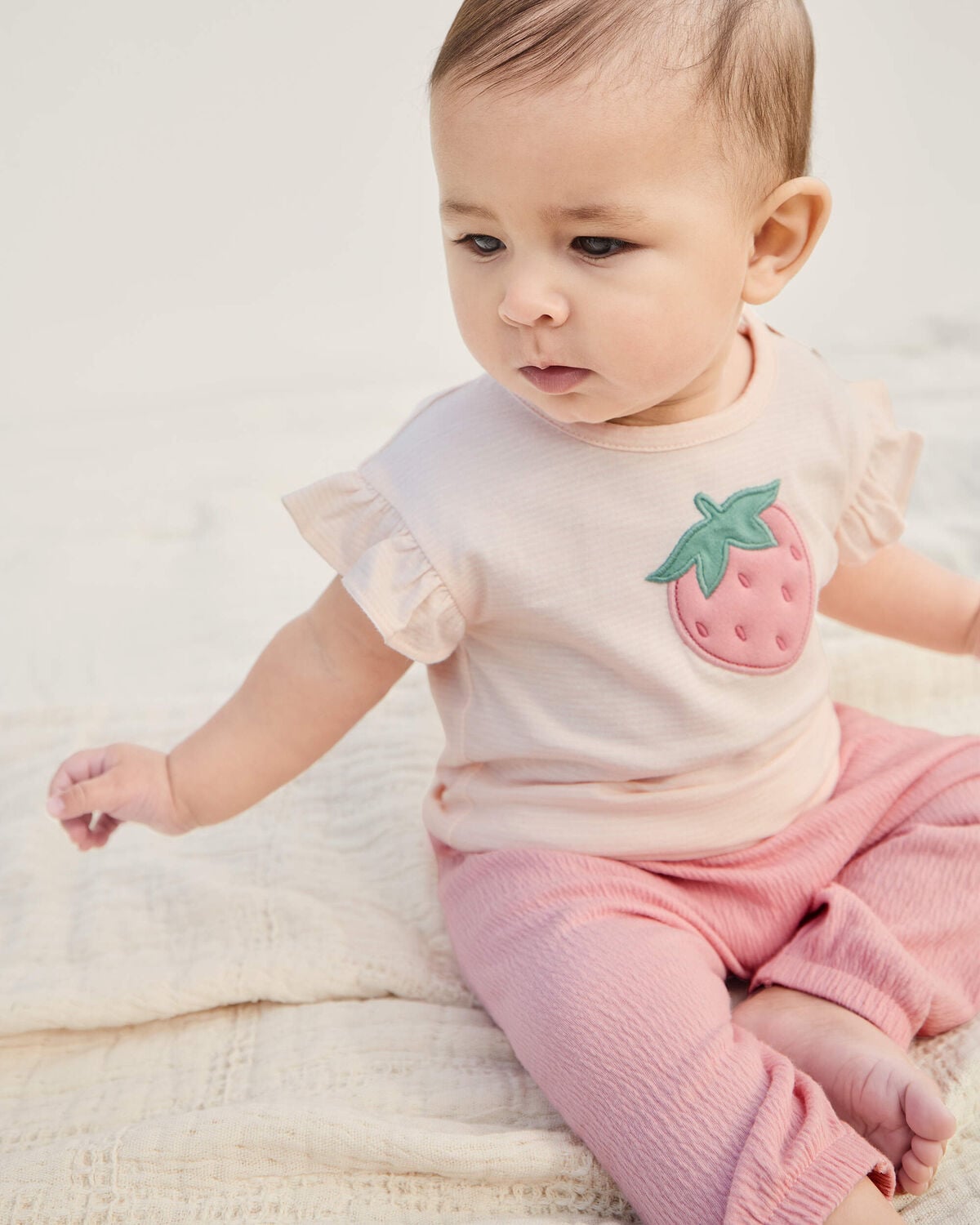 Baby Girl 3-Piece Strawberry Top & Pant Set - Pink - Image 2