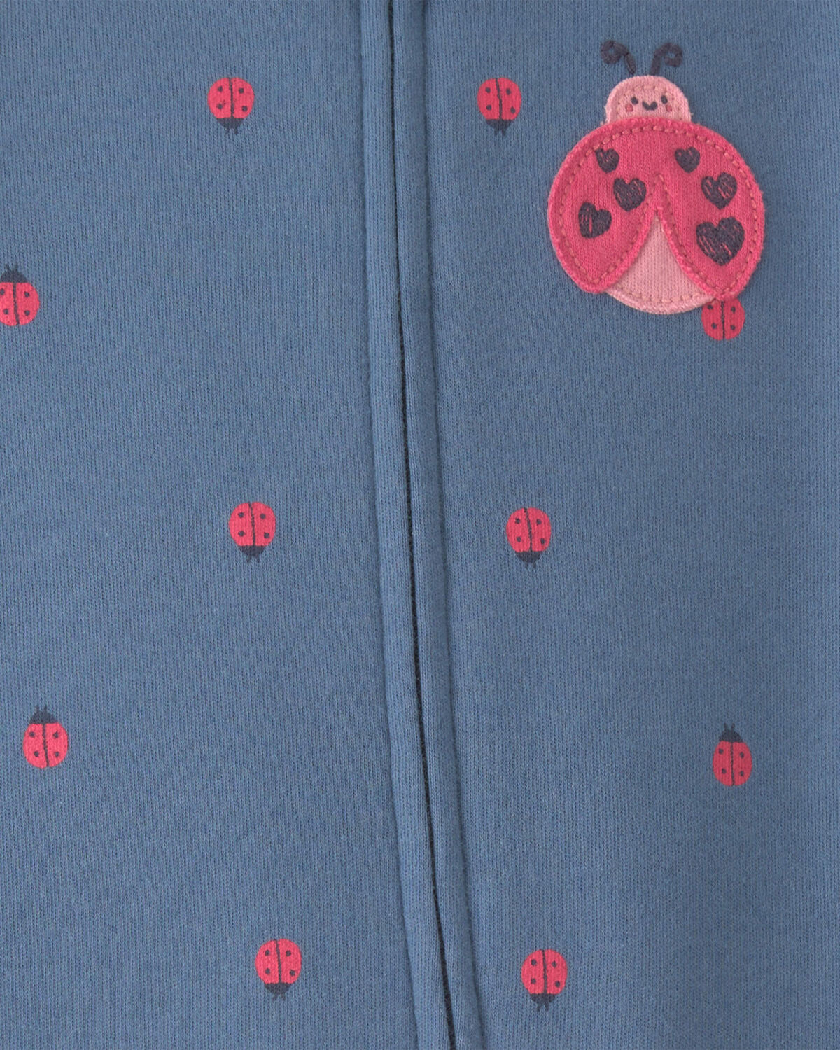 Baby Girl Ladybug 100% Cotton 2-Way Zip Sleep & Play Pajamas - Blue - Image 3