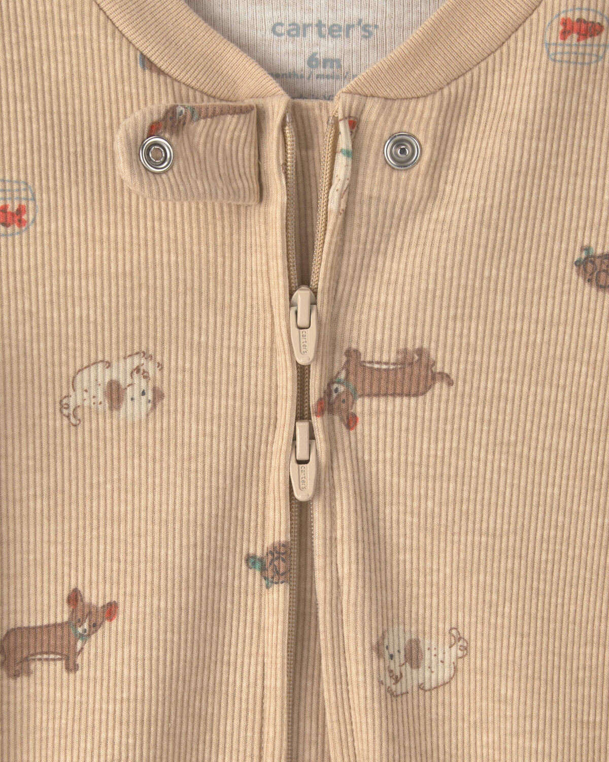 Baby Dog Cotton 2-Way Zip Sleep & Play Pajamas - Brown - Image 2