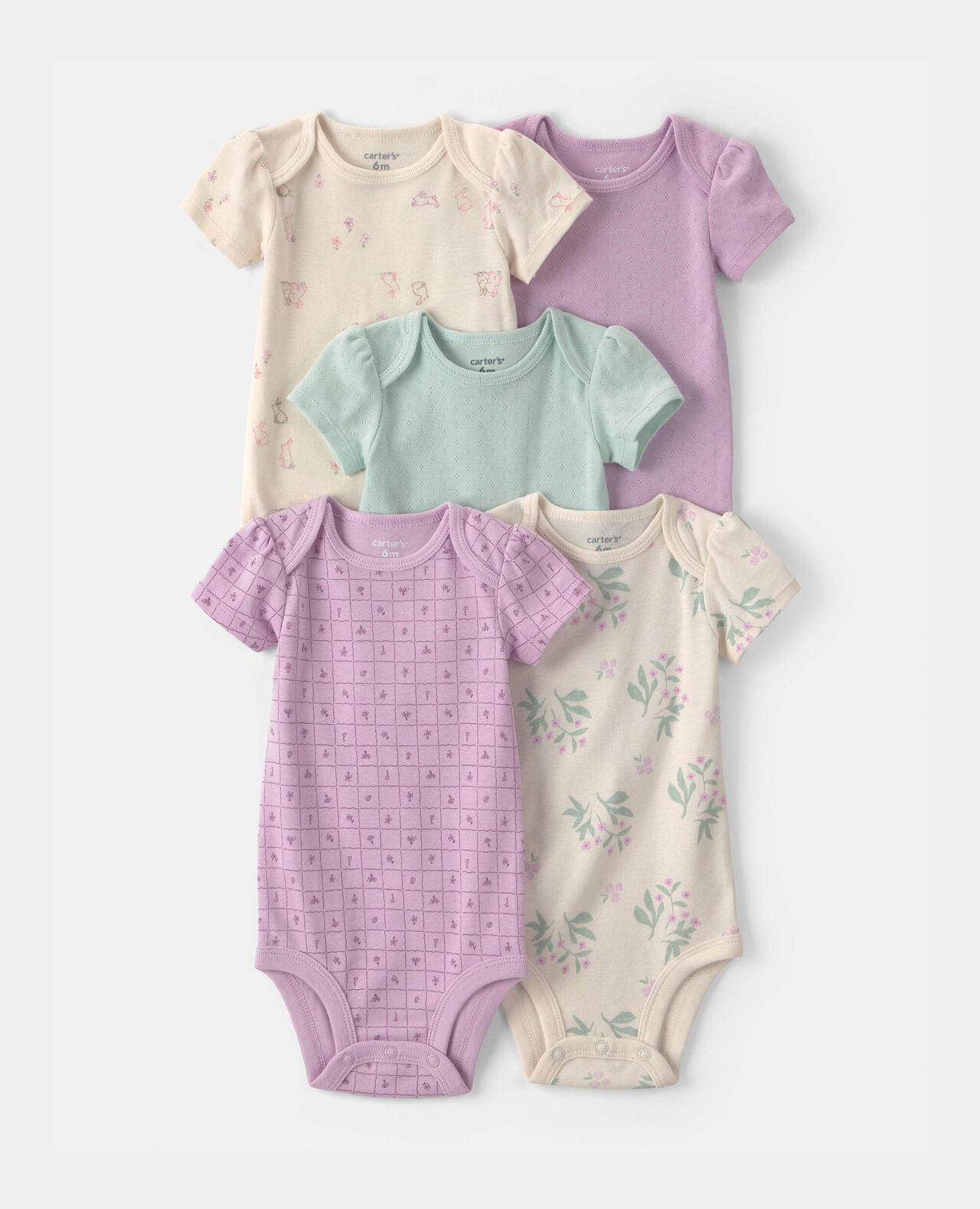 Baby Girl 5-Pack Floral Butterfly Short-Sleeve Multipack Bodysuits - Image 8