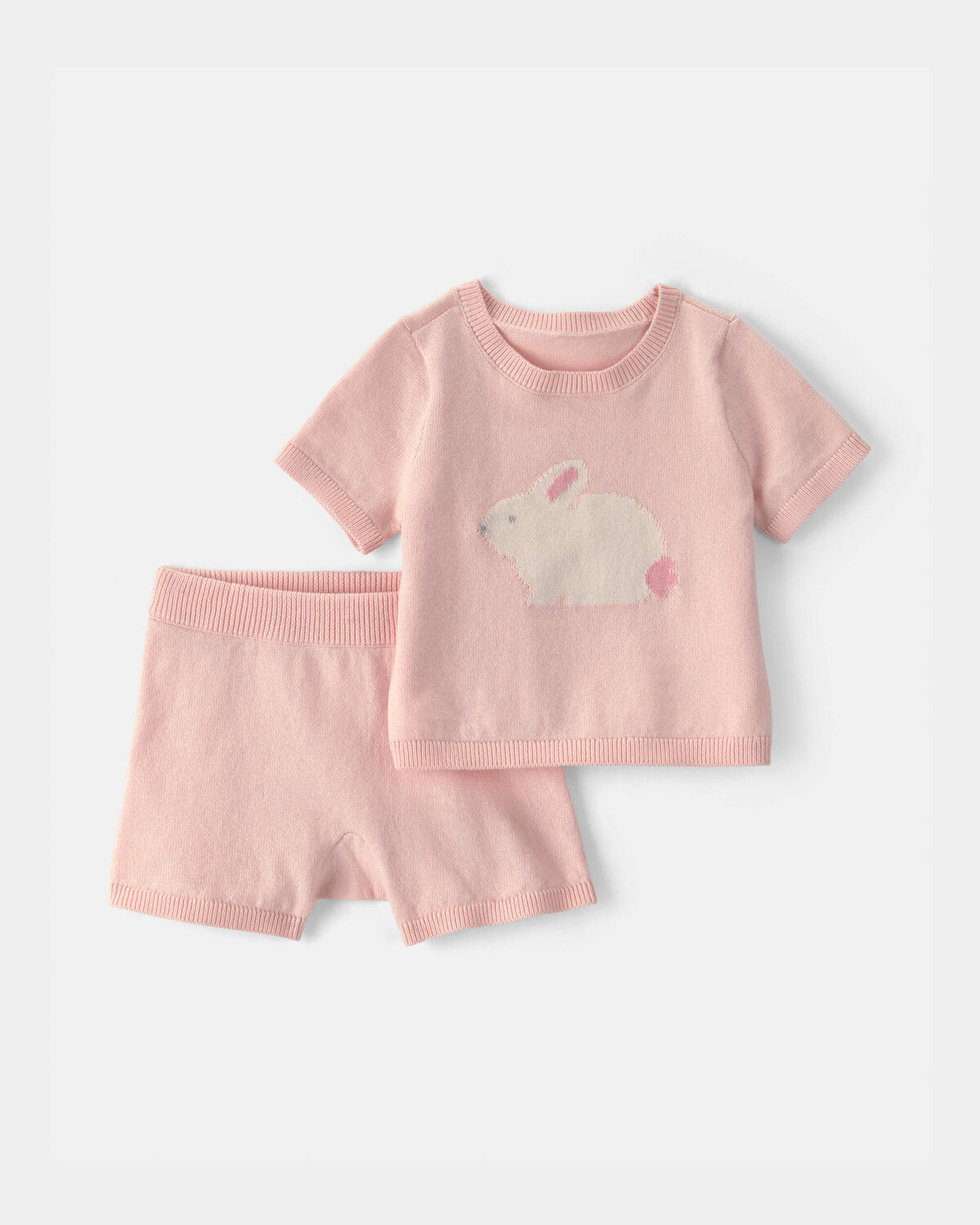 Baby Girl 2-Piece Bunny Short-Sleeve Sweater Top & Short Set - Pink