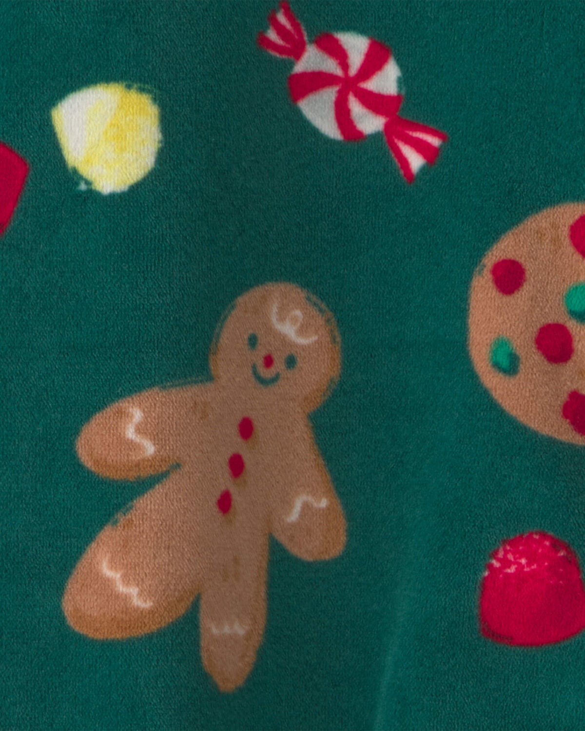 Baby Christmas Gingerbread 2-Way Zip DreamPlush Sleep & Play Pajamas - Green - Image 3