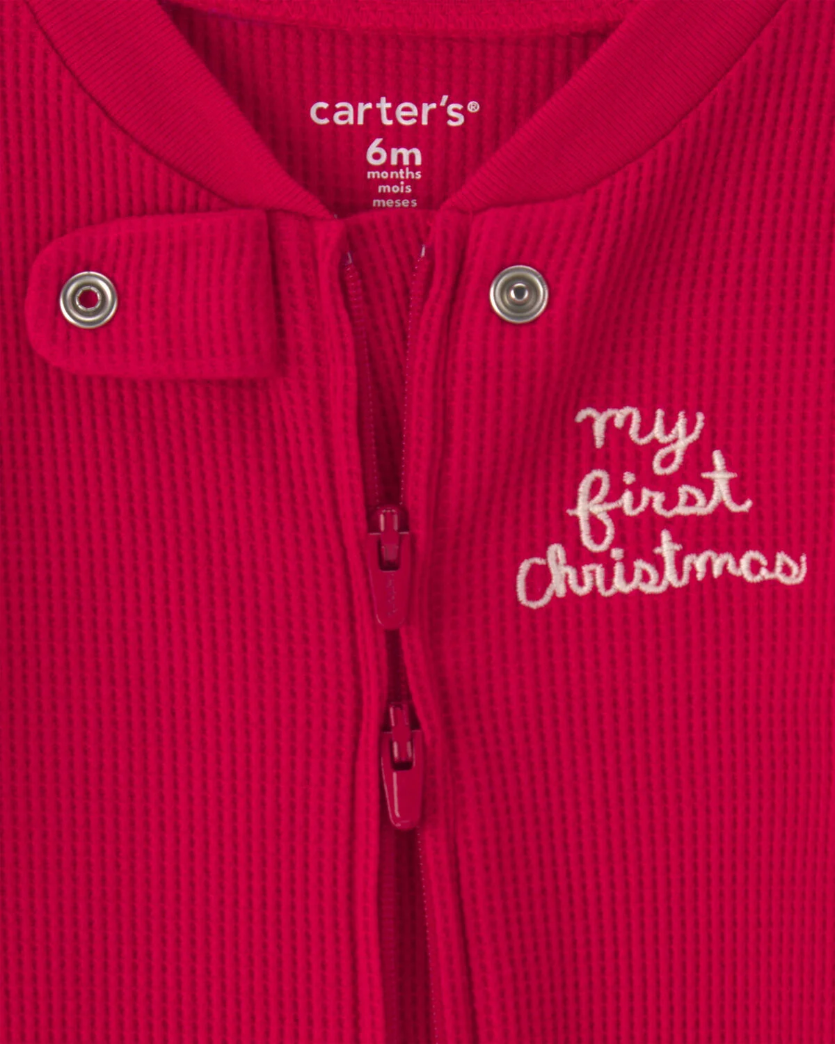 Baby 'My First Christmas' Cotton Thermal Sleep & Play Pajamas - Red - Image 3