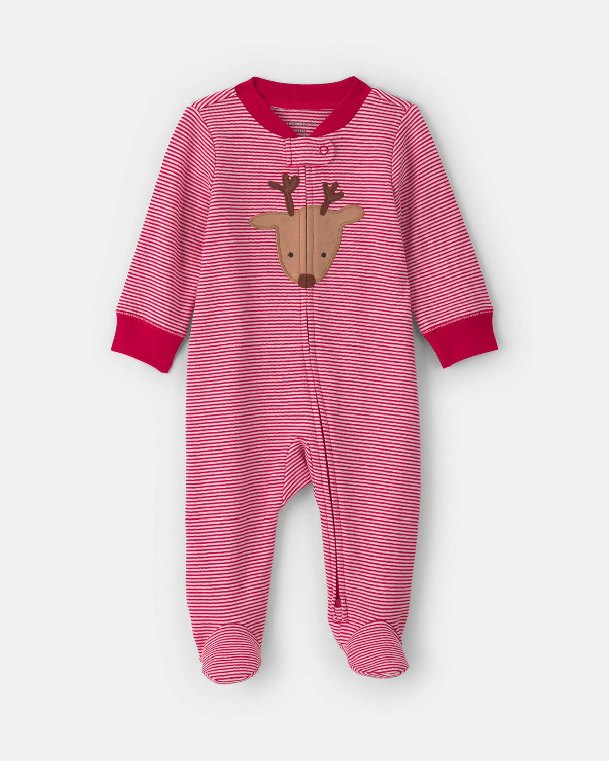 Baby Reindeer 100% Cotton 2-Way Zip Sleep & Play Pajamas - Red