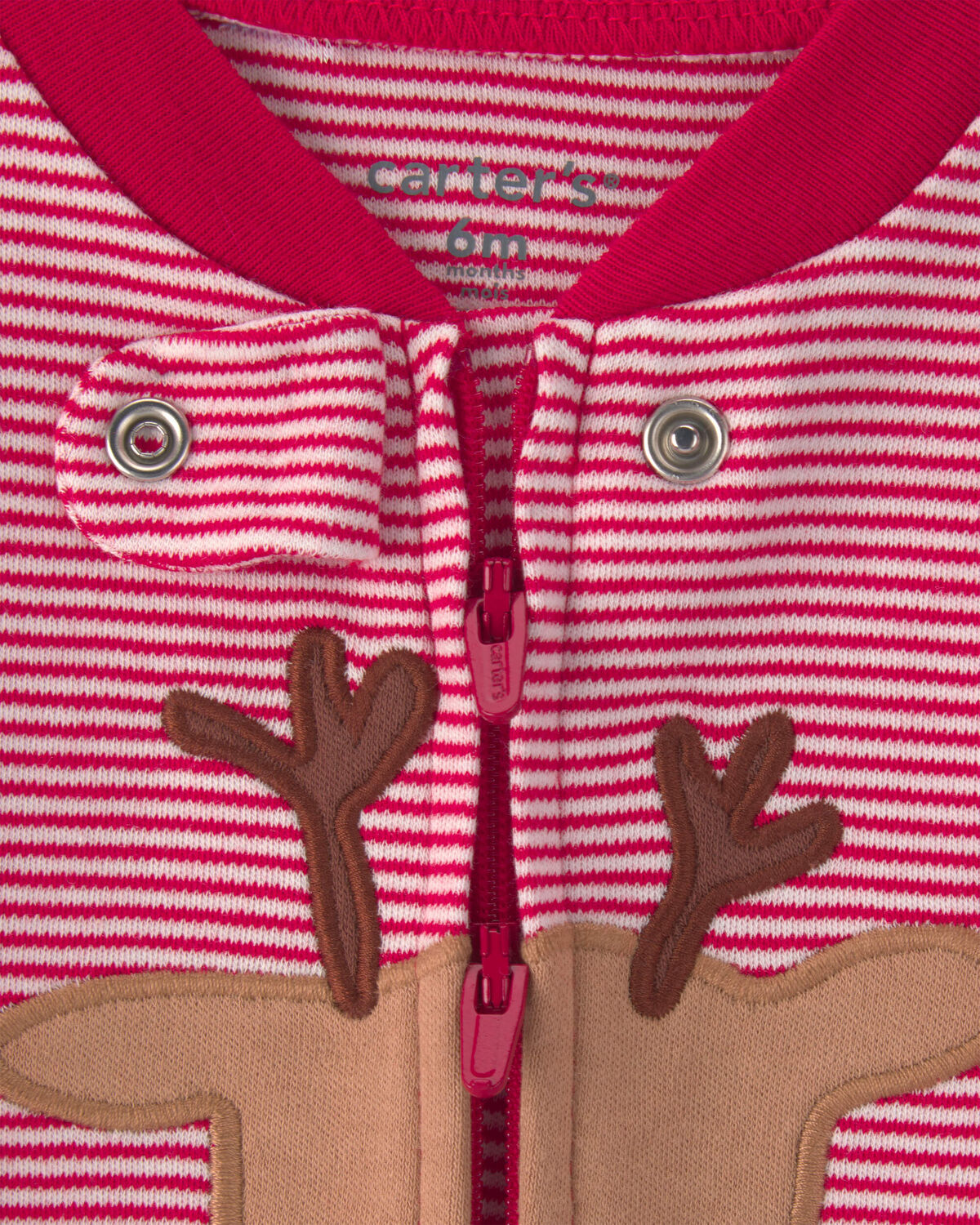 Baby Reindeer 100% Cotton 2-Way Zip Sleep & Play Pajamas - Red - Image 3