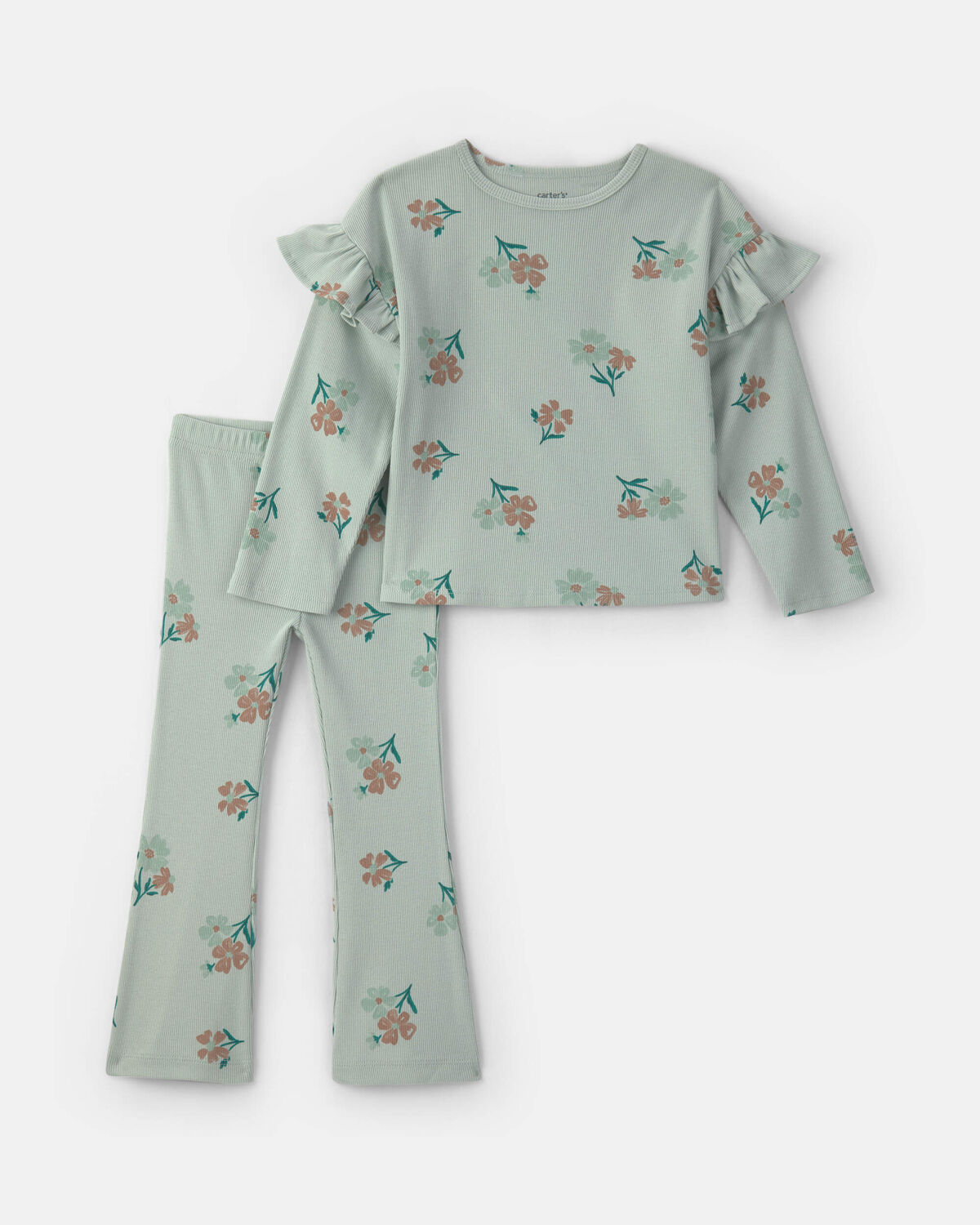 Baby Girl Floral Long-Sleeve Top & Pant Set - Green