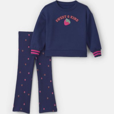 Baby Girl 2-Piece 'Sweet & Kind' Strawberry Sweatshirt & Pant Set - Navy Blue