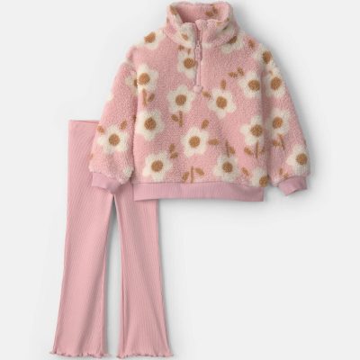 Baby Girl 2-Piece Floral Teddy Fleece Layering Set - Pink