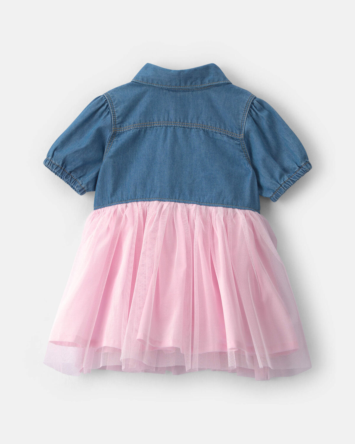 Baby Girl Chambray Tulle Short-Sleeve Dress - Light Wash - Image 2