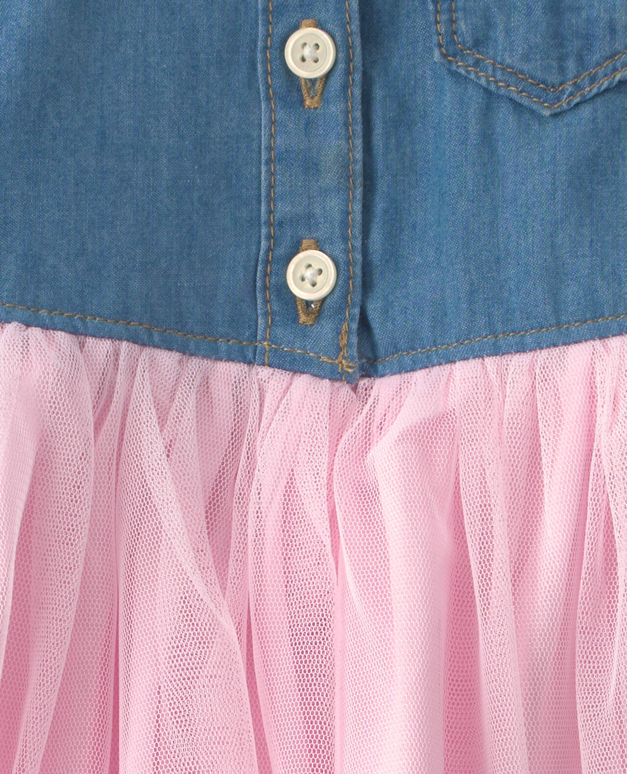Baby Girl Chambray Tulle Short-Sleeve Dress - Light Wash - Image 5