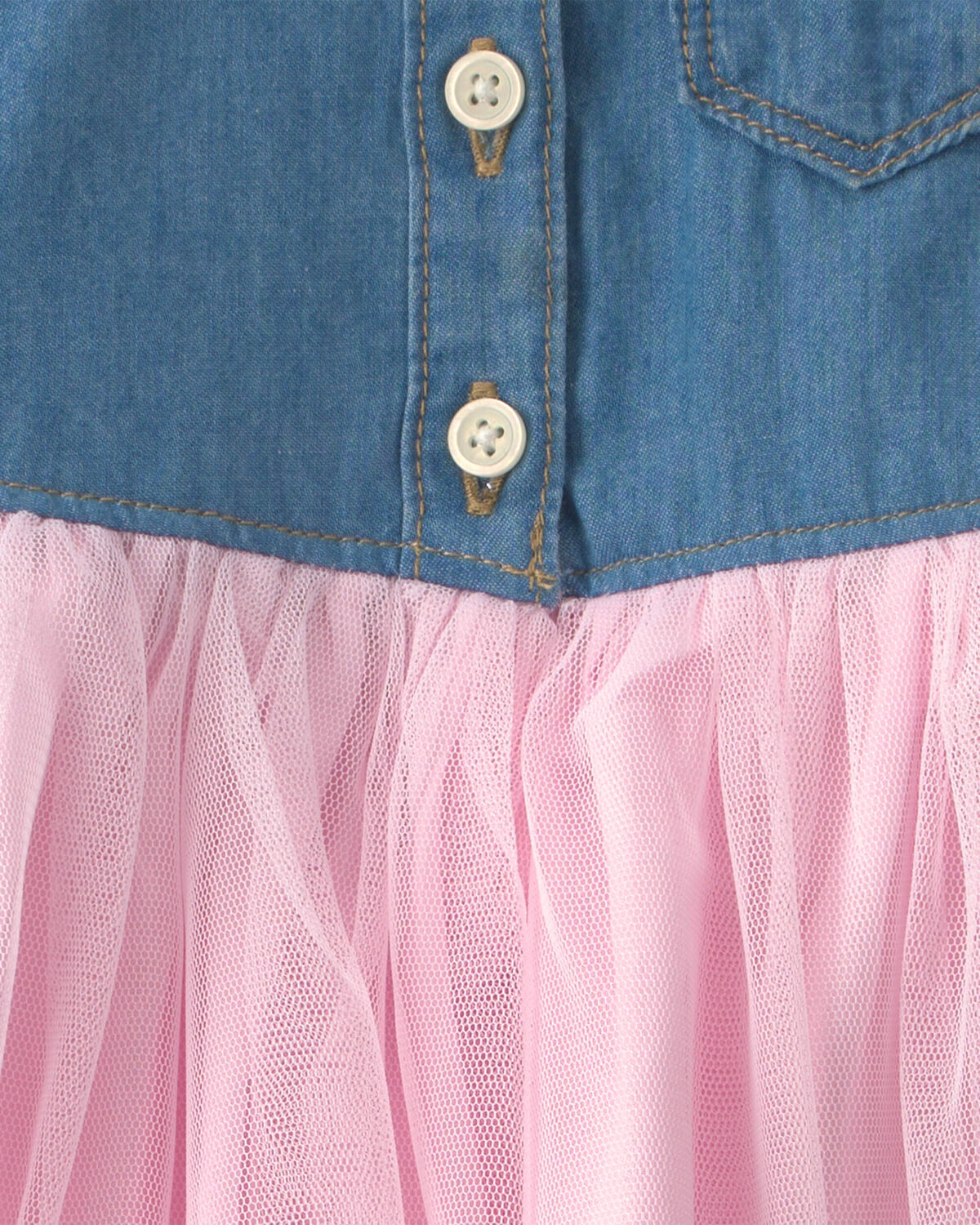 Baby Girl Chambray Tulle Short-Sleeve Dress - Light Wash - Image 4