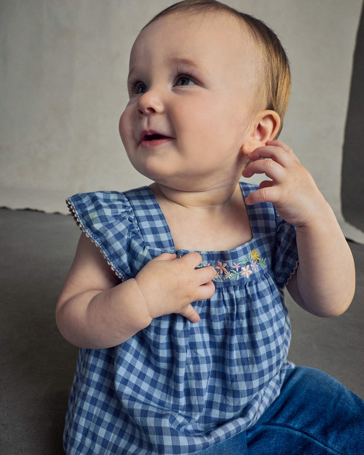 Baby Girl Gingham Twill Top - Blue - Image 3
