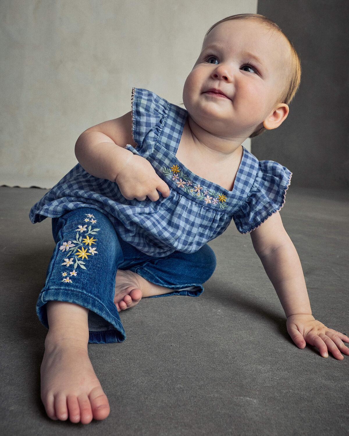 Baby Girl Gingham Twill Top - Blue - Image 4