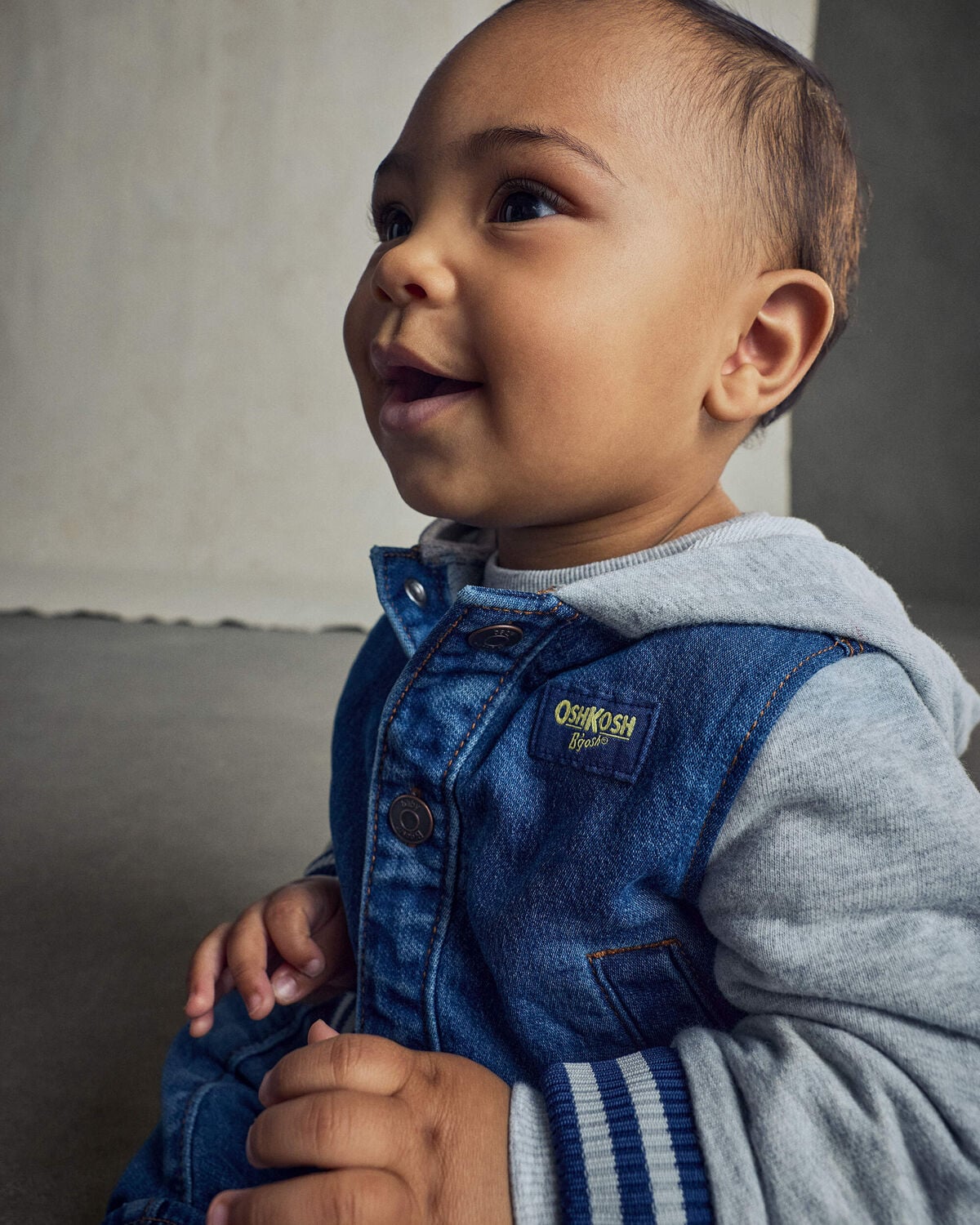 Baby Boy Varsity Hooded Denim Jacket - Indigo/Grey - Image 2