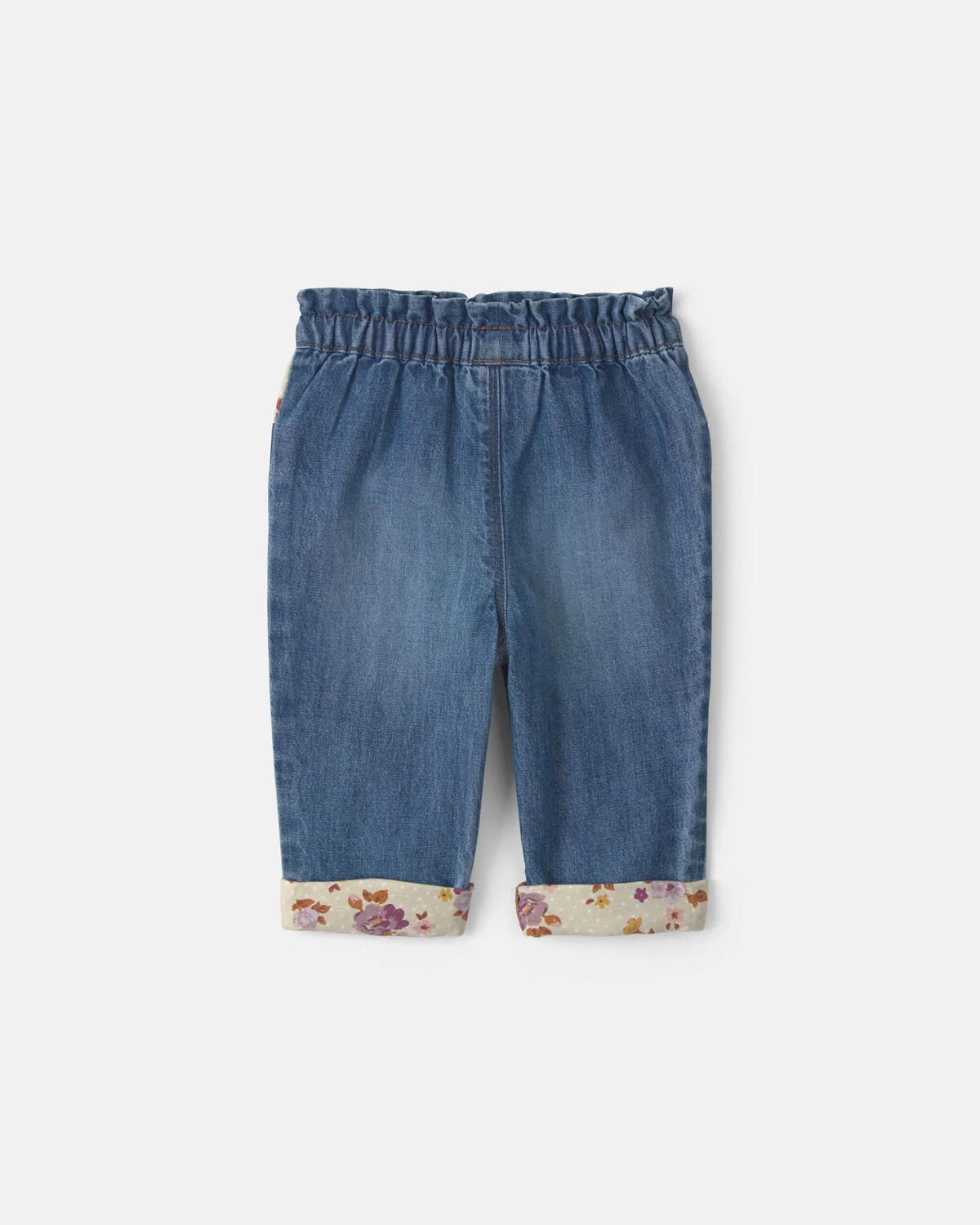 Baby Girl Floral Patch Denim Pull-On Jeans - Light Wash - Image 2