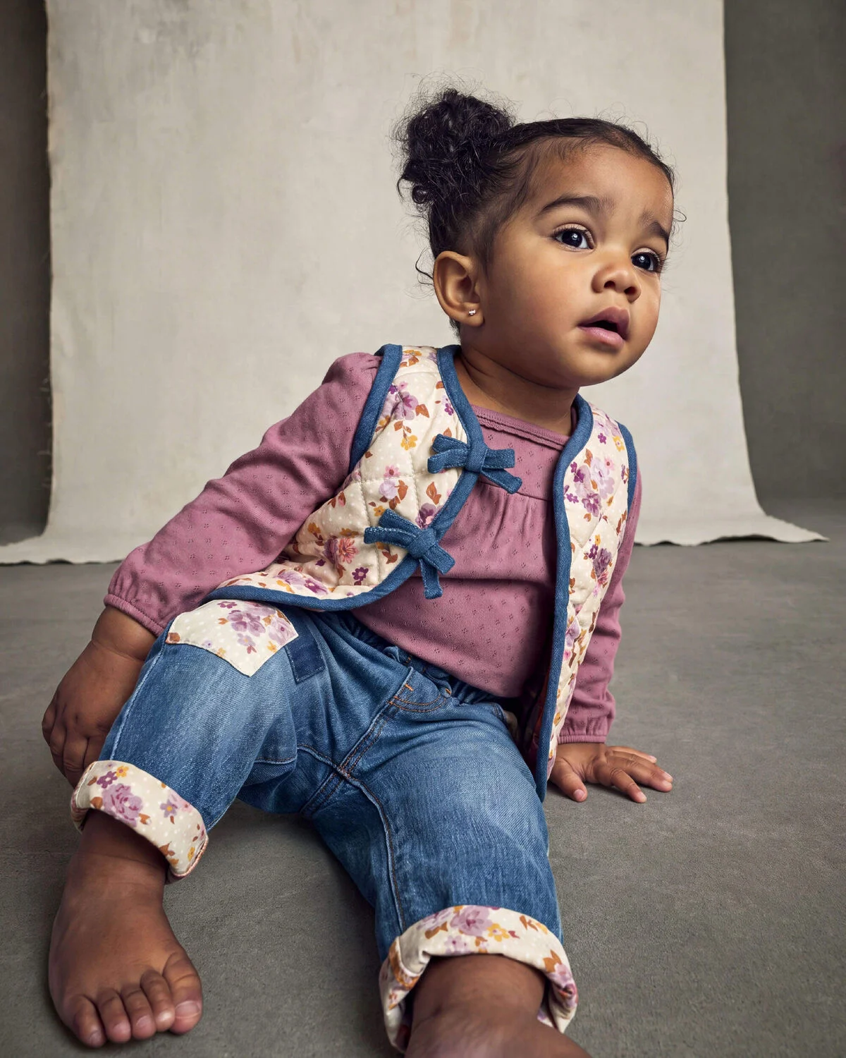 Baby Girl Floral Patch Denim Pull-On Jeans - Light Wash - Image 4
