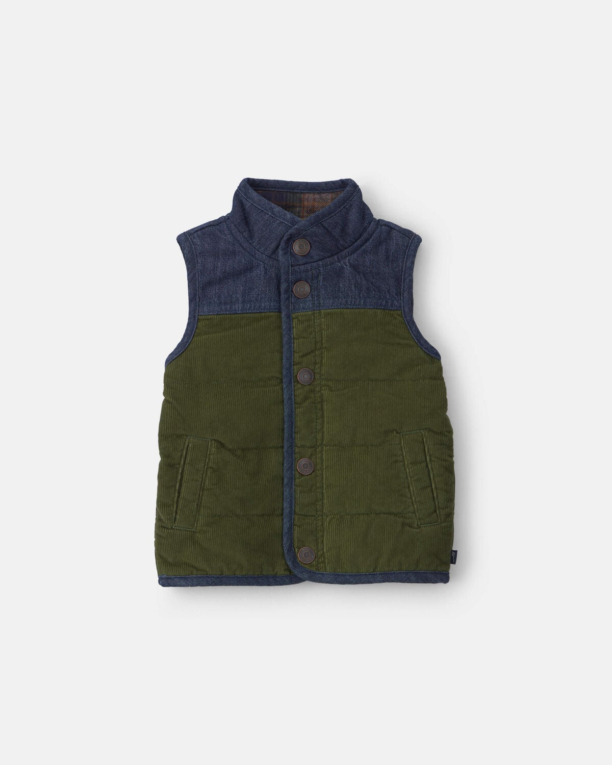 Baby Boy Color Block Corduroy Vest - Olive Green/Blue