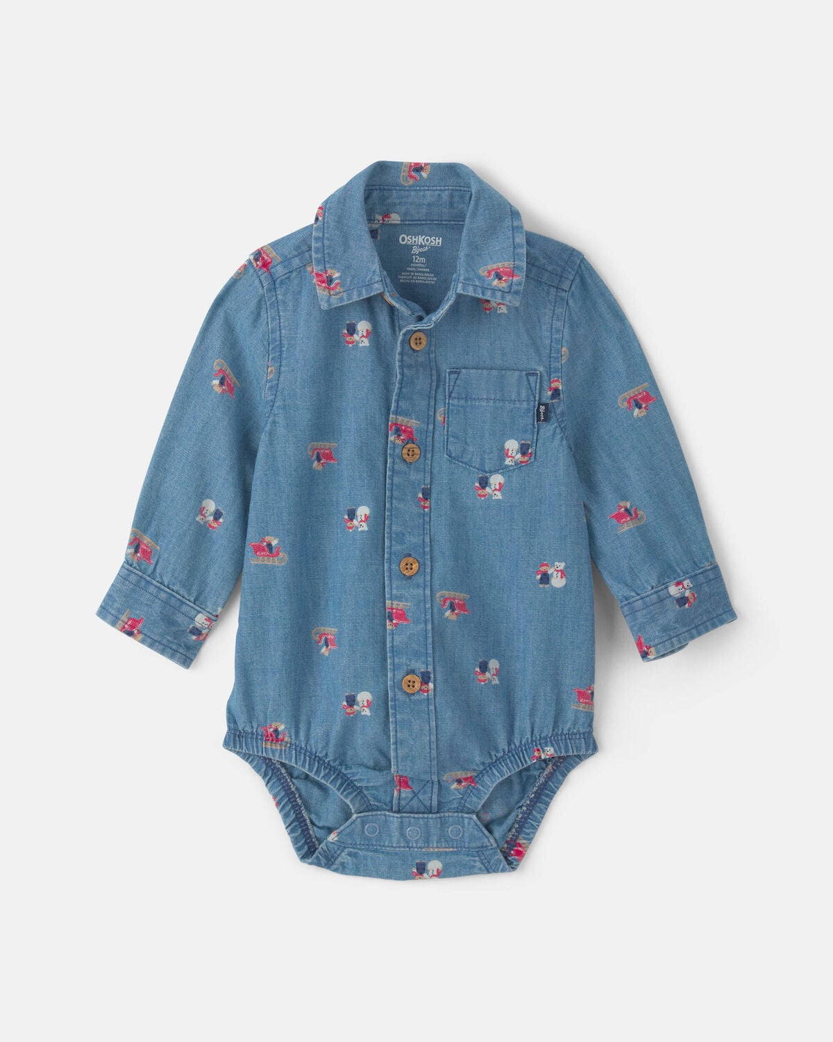 Baby Boy Snowman Chambray Long-Sleeve Bodysuit - Blue