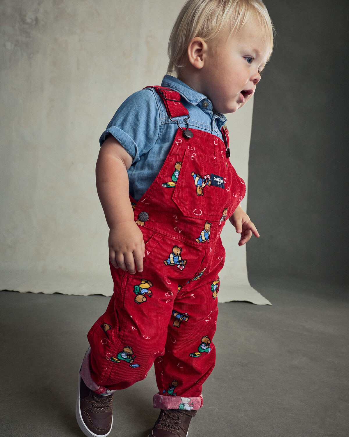 Baby Bear Corduroy Overalls - Red - Image 2
