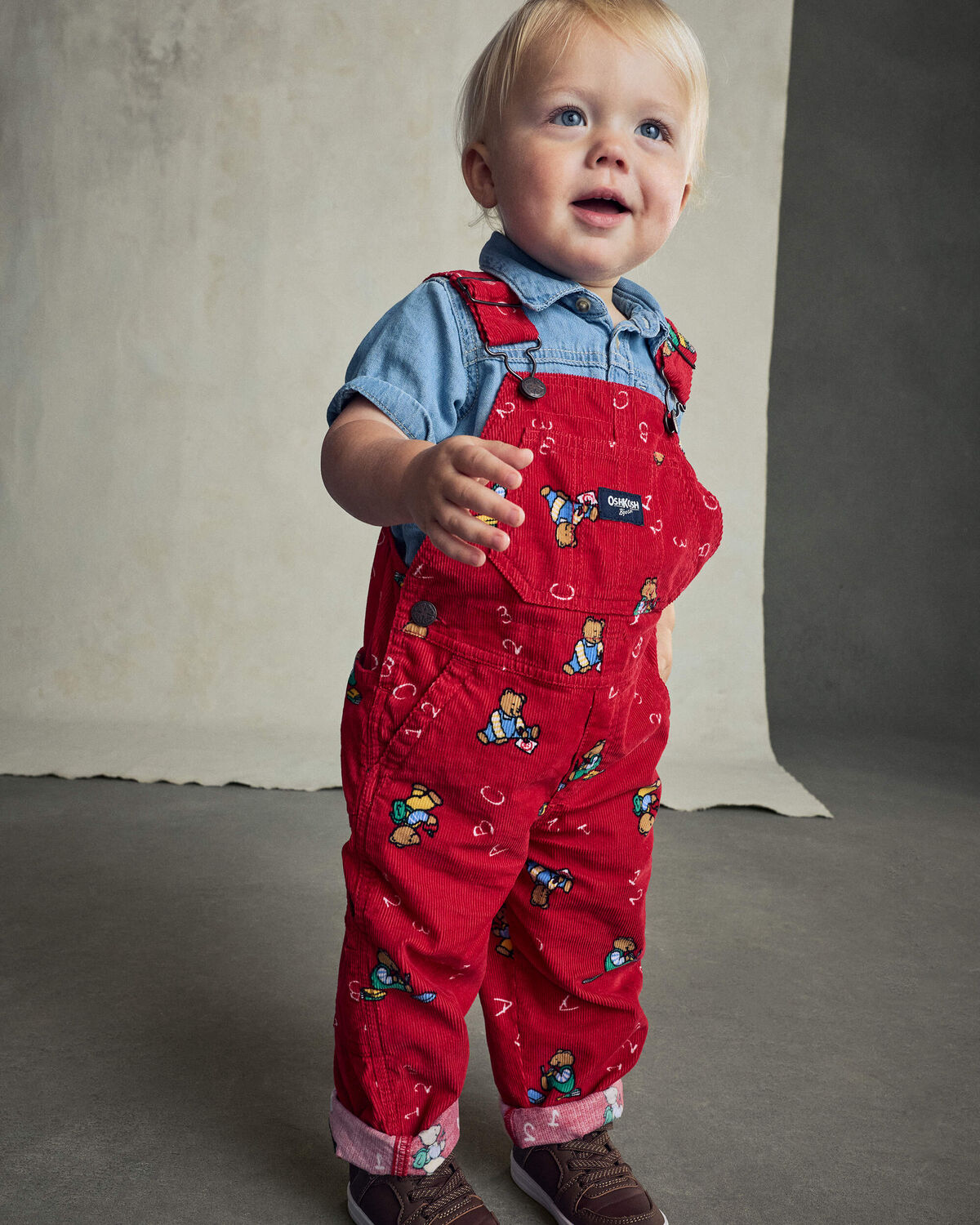 Baby Bear Corduroy Overalls - Red - Image 4