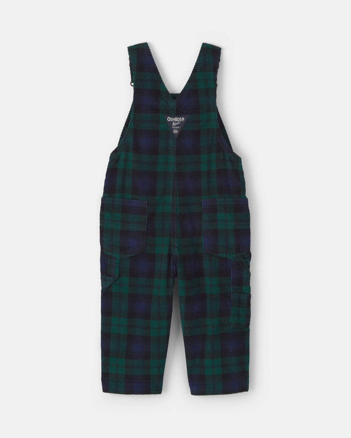 Baby Boy Plaid Corduroy Overalls - Navy Blue/Green - Image 2