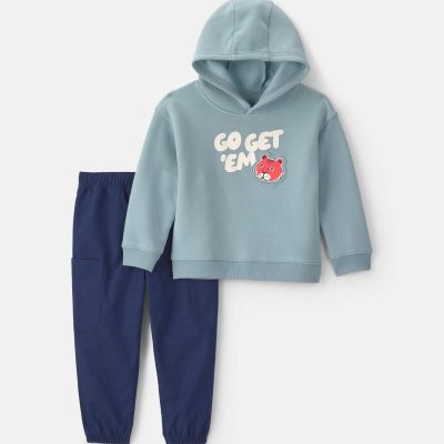 Baby Boy 2-Piece 'Go Get Em' Tiger Fleece Hooded Top & Pant Set - Blue