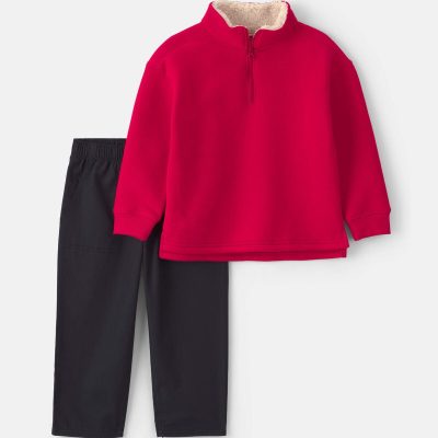 Baby Boy 2-Piece Fleece Pullover & Pant Set - Red/Grey