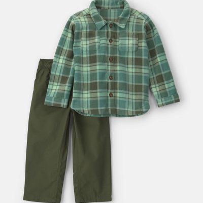 Baby Boy 2-Piece Plaid Fleece Jacket & Pant Set - Green