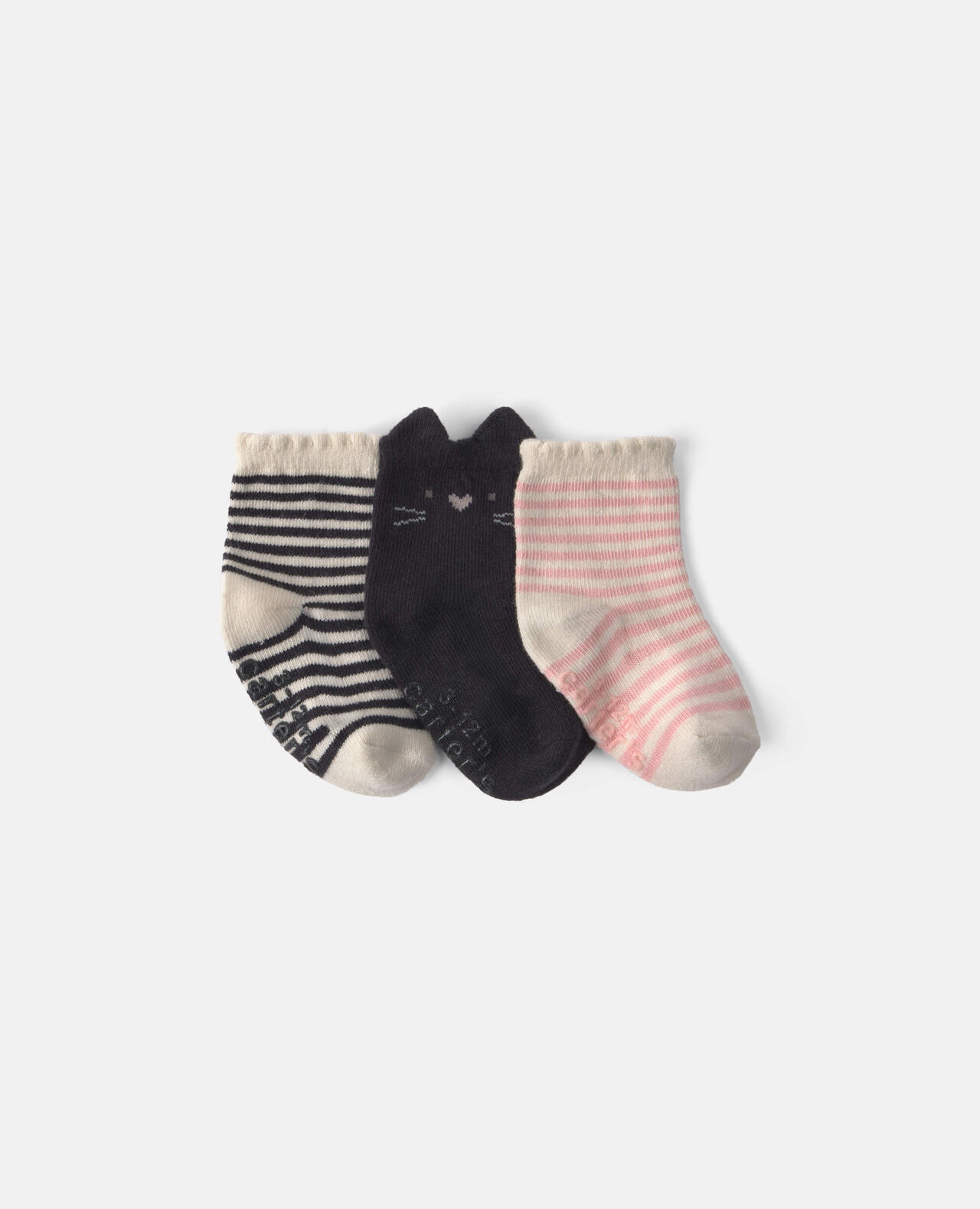Baby Girl 3-Pack Halloween Cat Booties - Black/Pink - Image 2