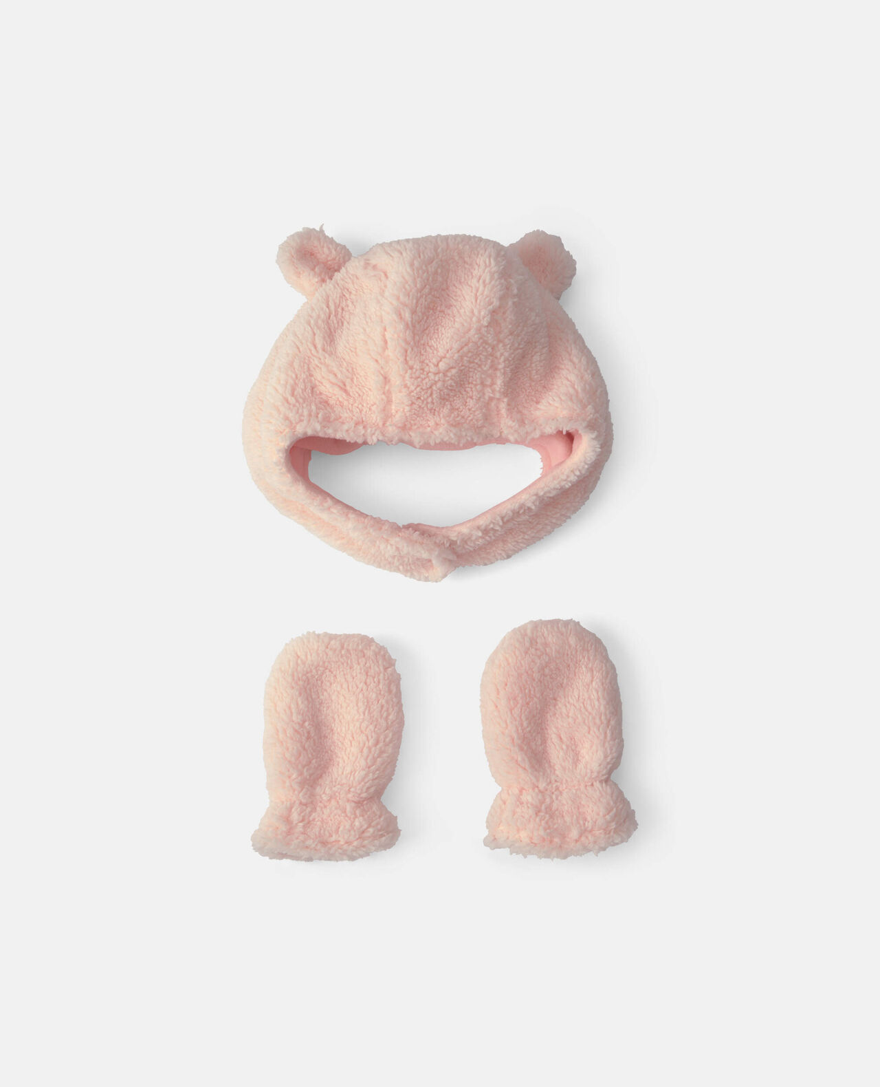 Baby Girl Bear Teddy Fleece Hat & Mitten Set - Pink - Image 3