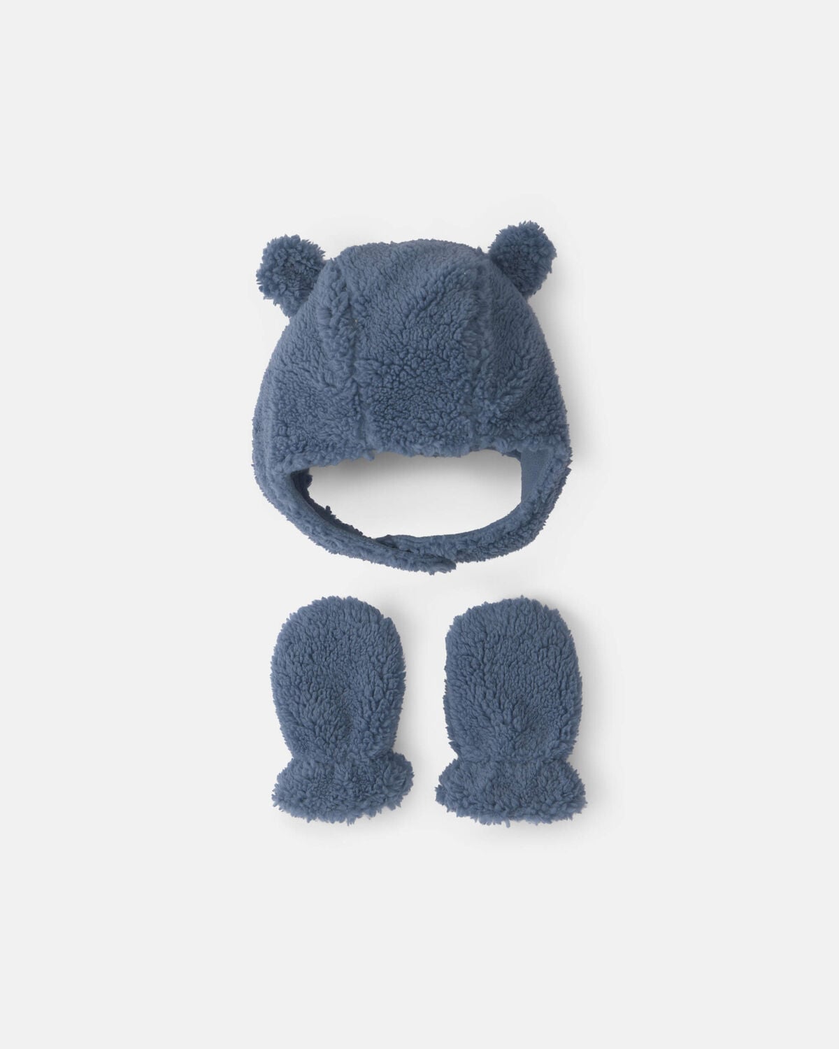 Baby Bear Teddy Fleece Hat & Mitten Set - Blue