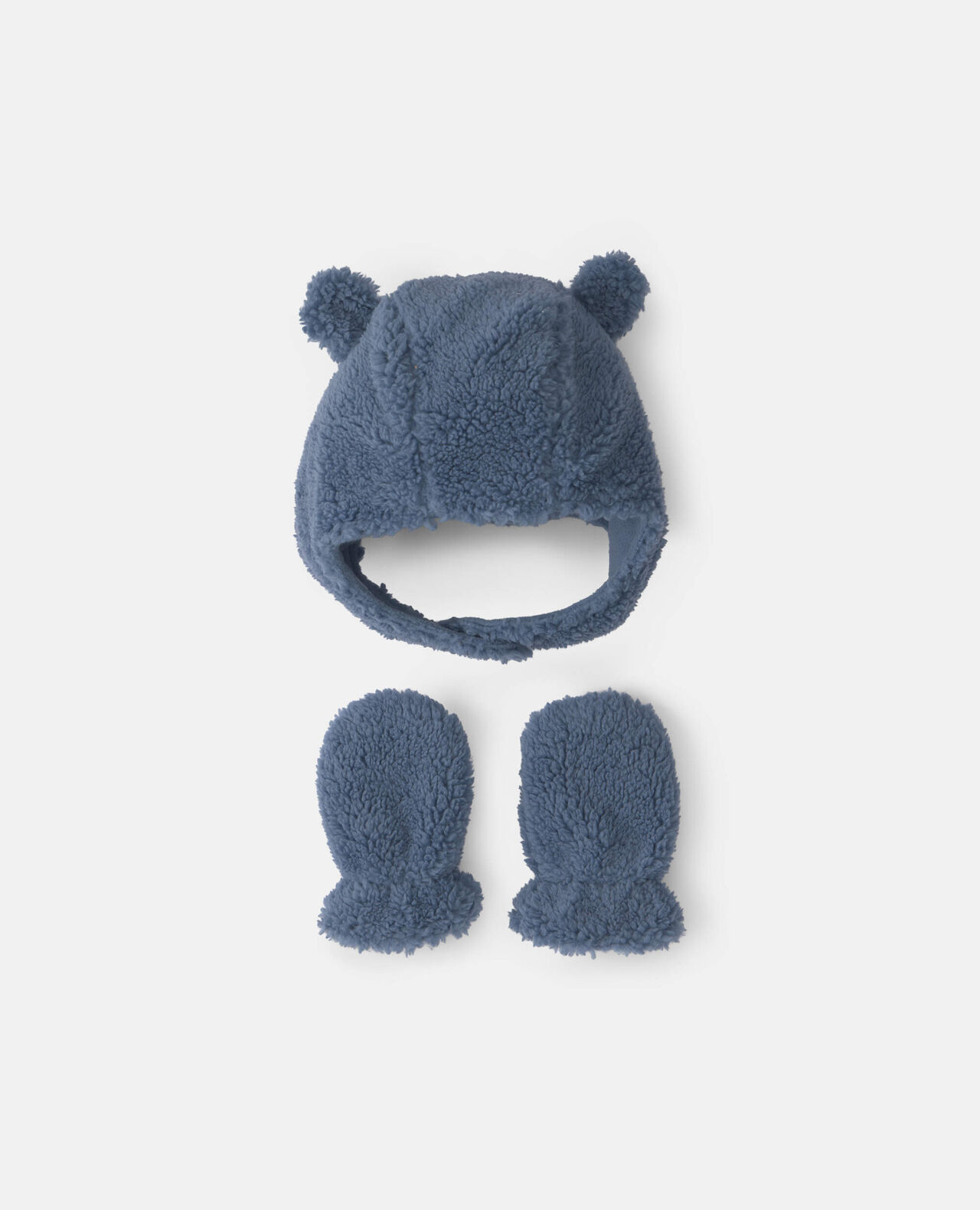 Baby Bear Teddy Fleece Hat & Mitten Set - Blue - Image 3