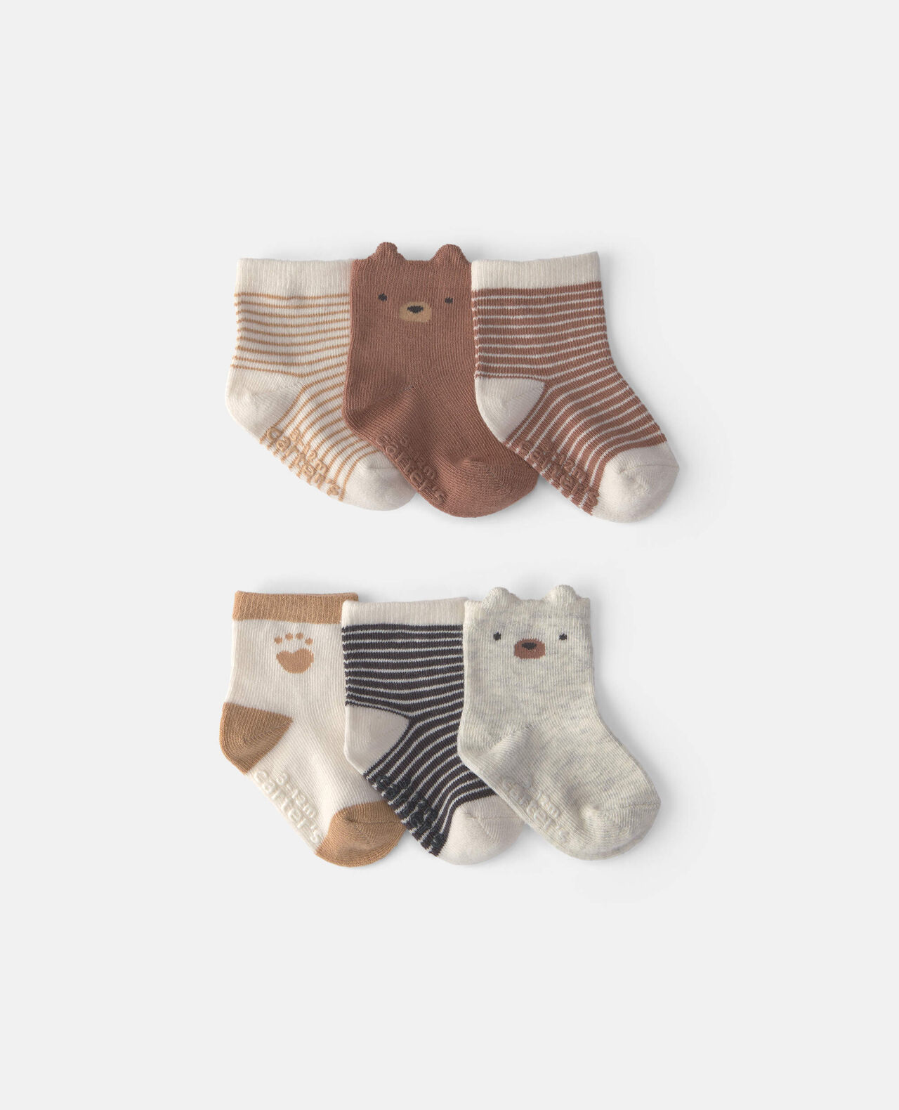 Baby Boy 6-Pack Bear Striped No Show Socks - Brown/Cream - Image 2