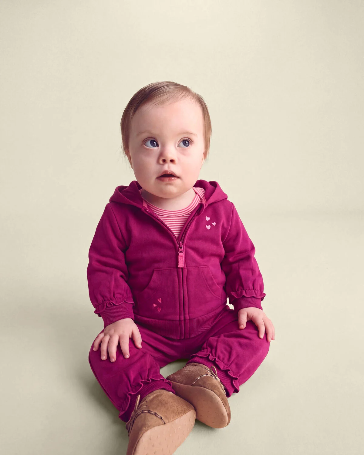 Baby Girl 3-Piece Heart French Terry Layering Set - Burgundy - Image 5