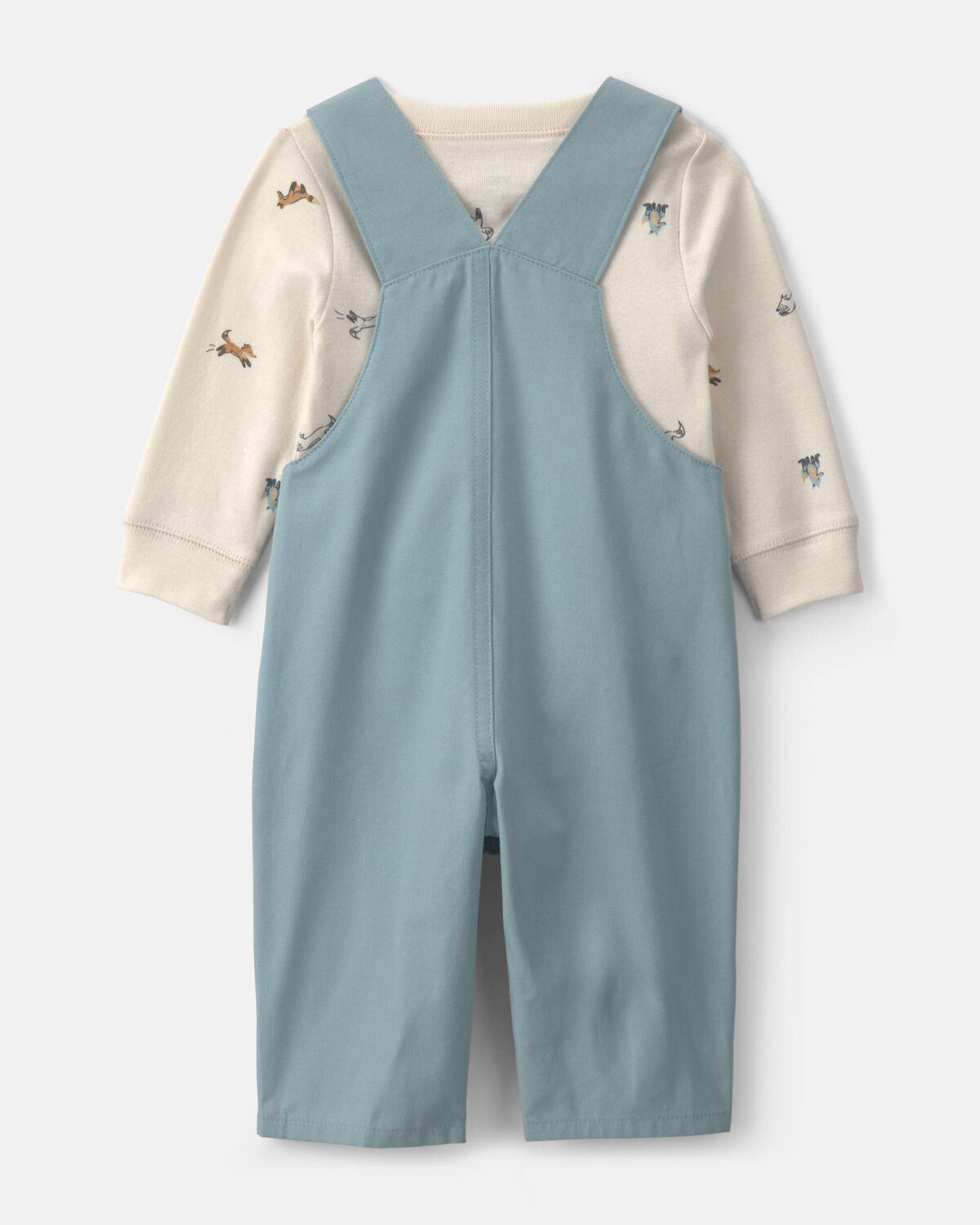 Baby Boy 2-Piece Wolf Long-Sleeve Overall Set - Blue/Cream - Image 2