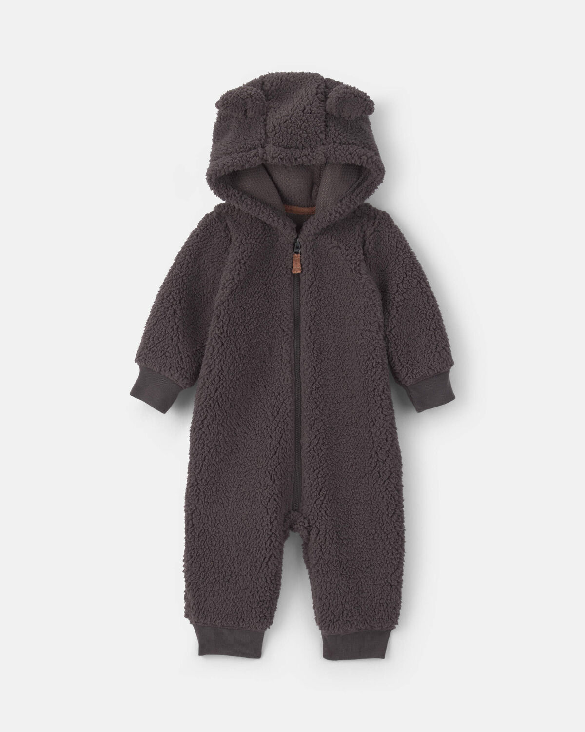 Baby Boy Dog Teddy Fleece Long-Sleeve Jumpsuit - Grey
