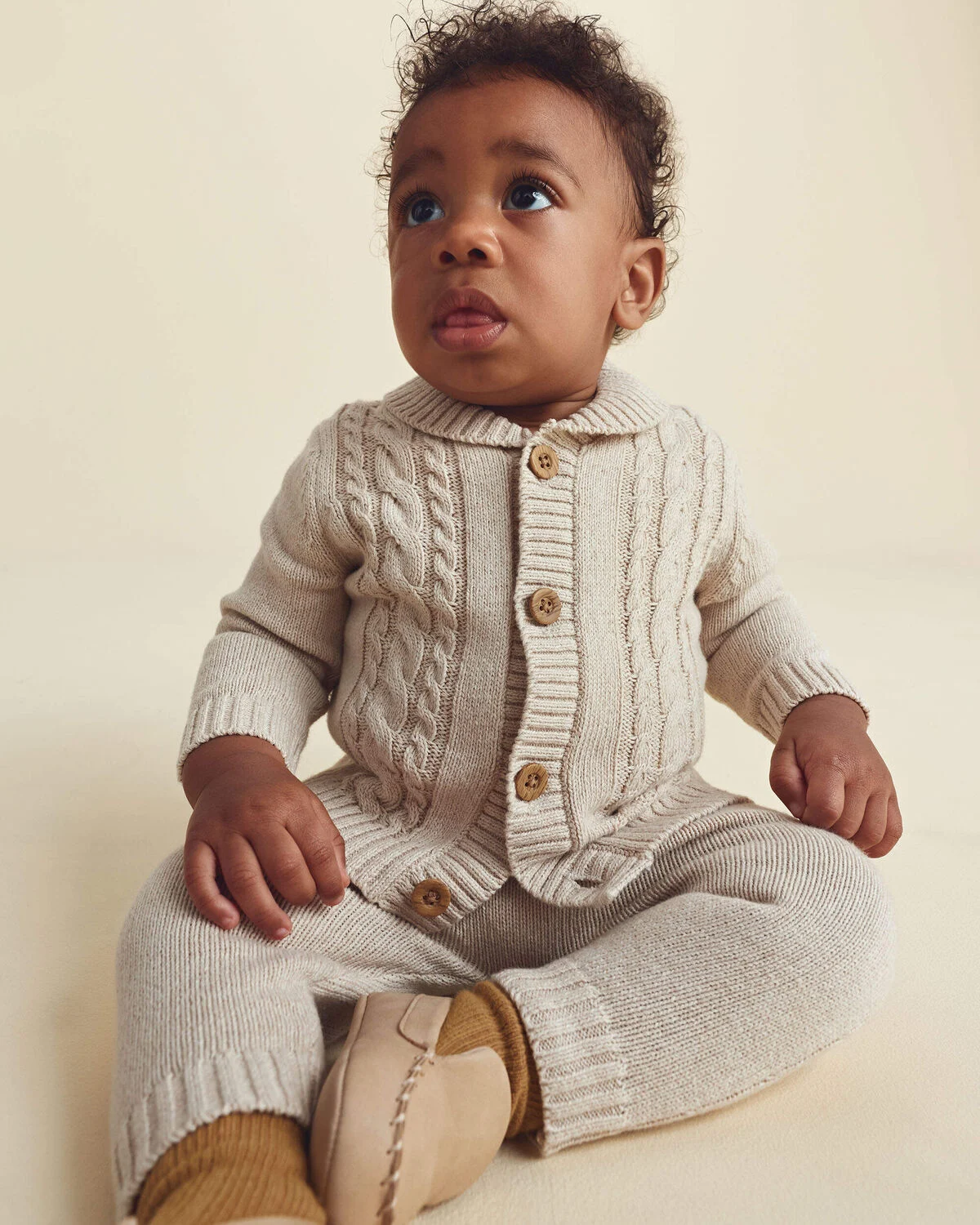 Baby Boy 3-Piece Cotton Sweater Layering Set - Cream - Image 2