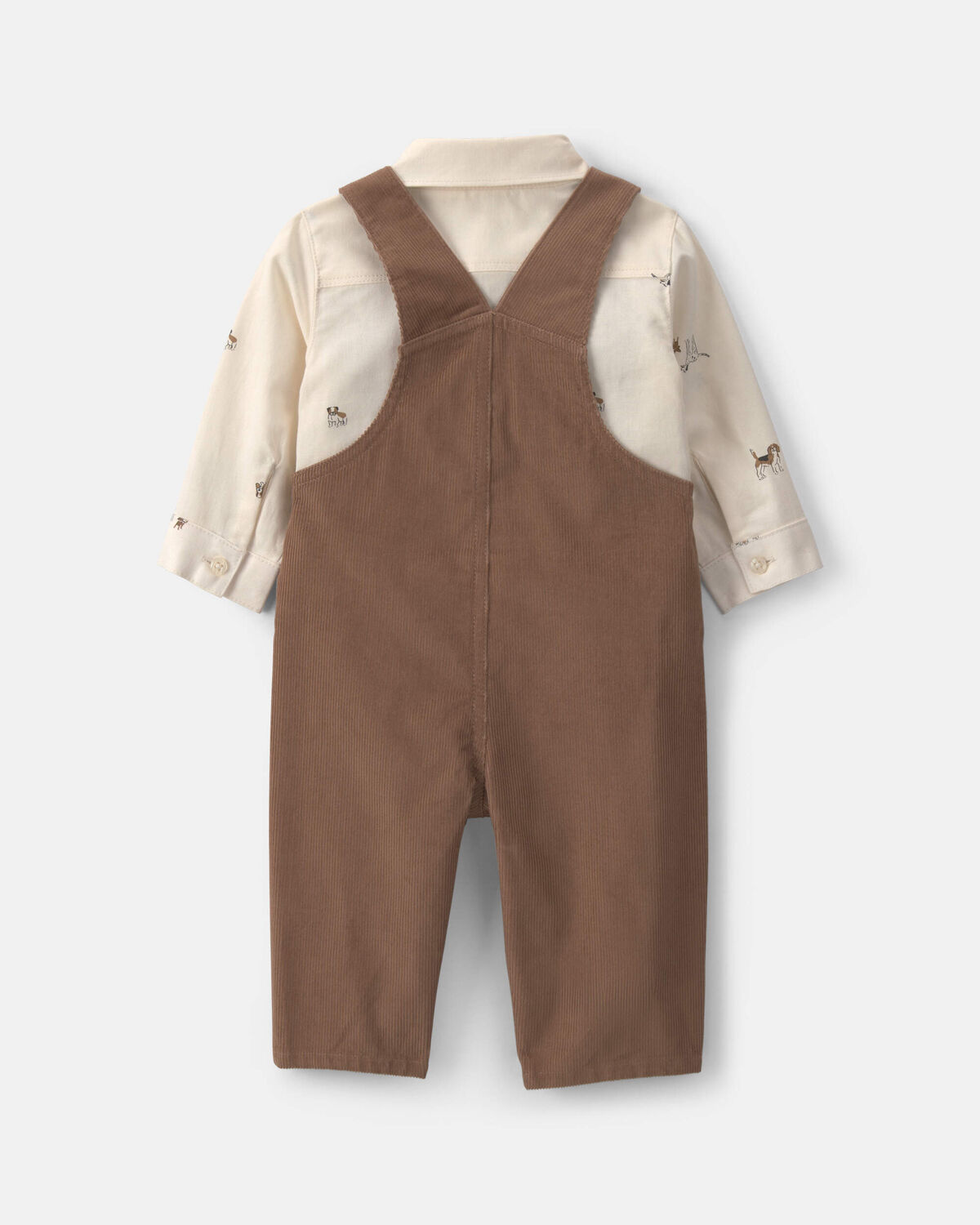 Baby Boy 2-Piece Twill Long-Sleeve Overall Set - Brown - Image 4