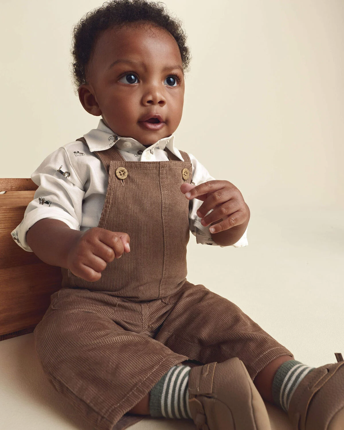 Baby Boy 2-Piece Twill Long-Sleeve Overall Set - Brown - Image 2