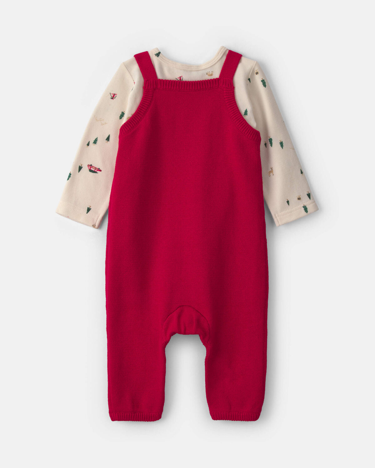 Baby Boy 2-Piece Reindeer Long-Sleeve Sweater Overall Set - Red/Cream - Image 2